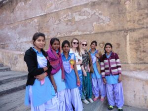 A picture taken with local Indian School Girls in The Golden Triangle
