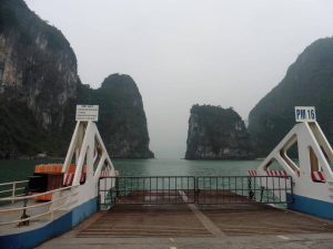 Te Back of the Cat Ba Ferry with views of Halong Bay in South East Asia