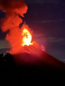 Lava Flowing from Volcan Fuego at Nightime
