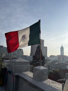 A Mexican flag flying