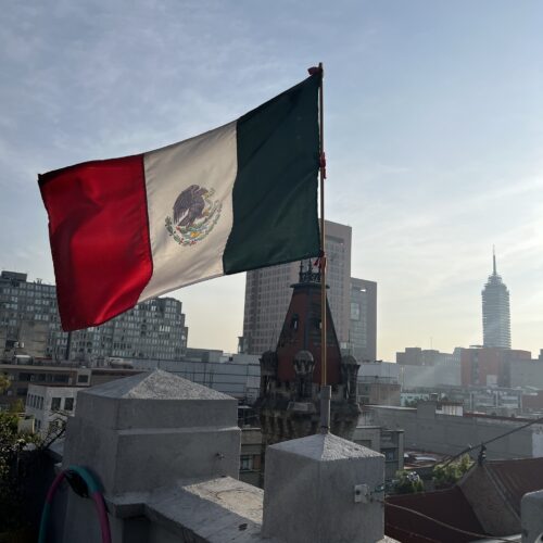 A Mexican flag flying