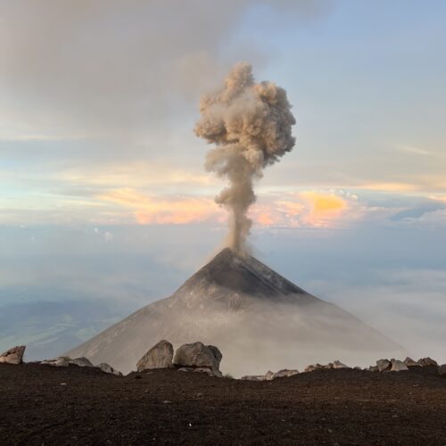 Volcan Fuego Erupting at Sunrise