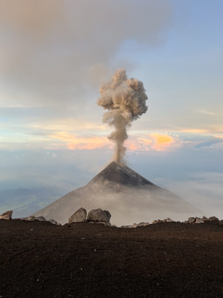 Volcan Fuego Erupting at Sunrise